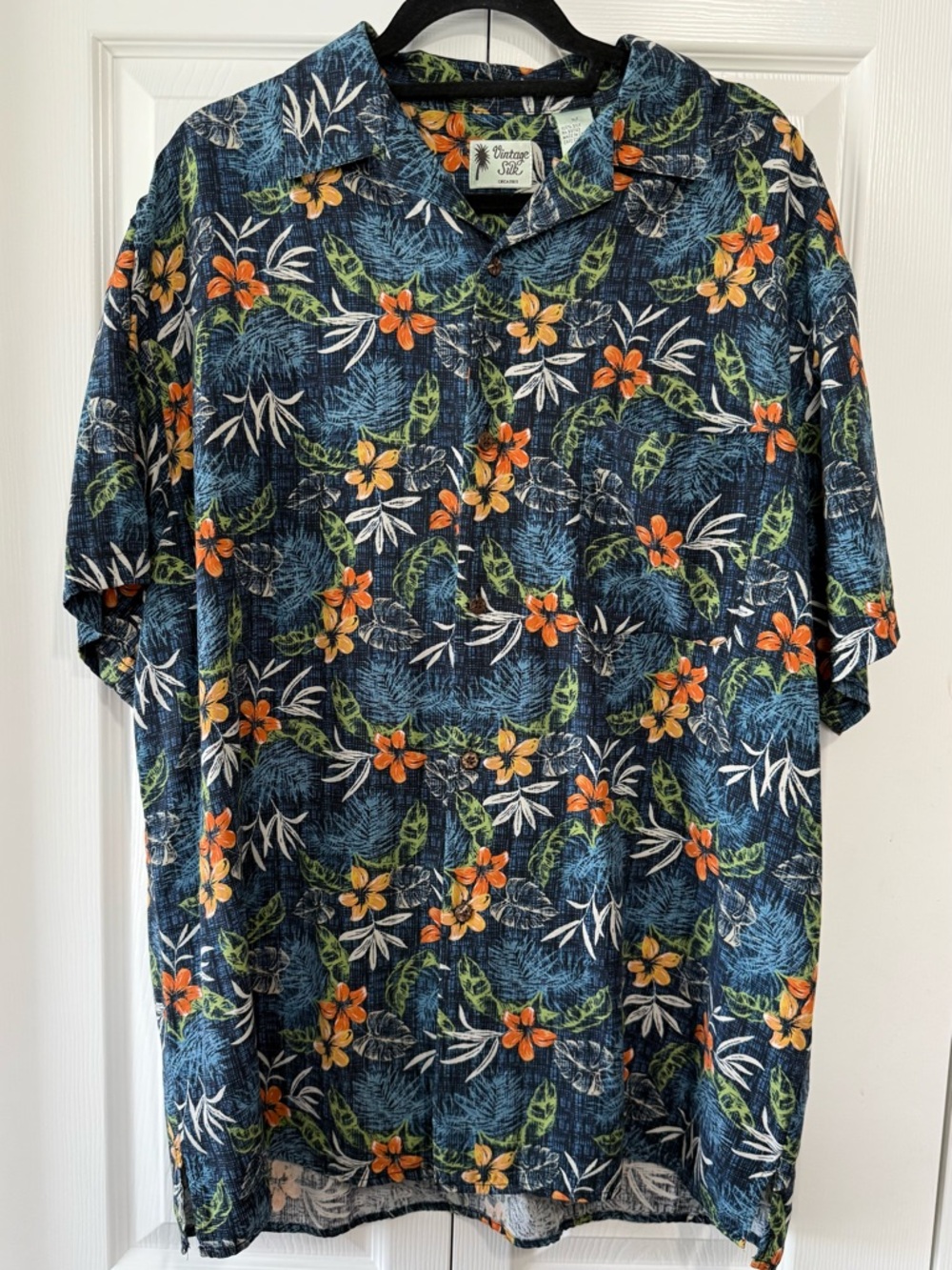 Vintage Silk Hawaiian Shirt Men’s XLT Tropical Floral Camp Collar 100% Silk